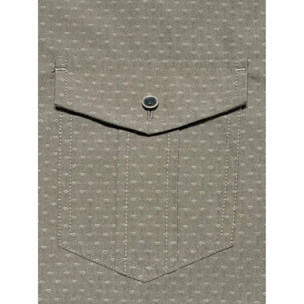 Prana Mens Large Brown Geometric Print Roll Tab Long‎ Sleeve Button Up Shirt LRG